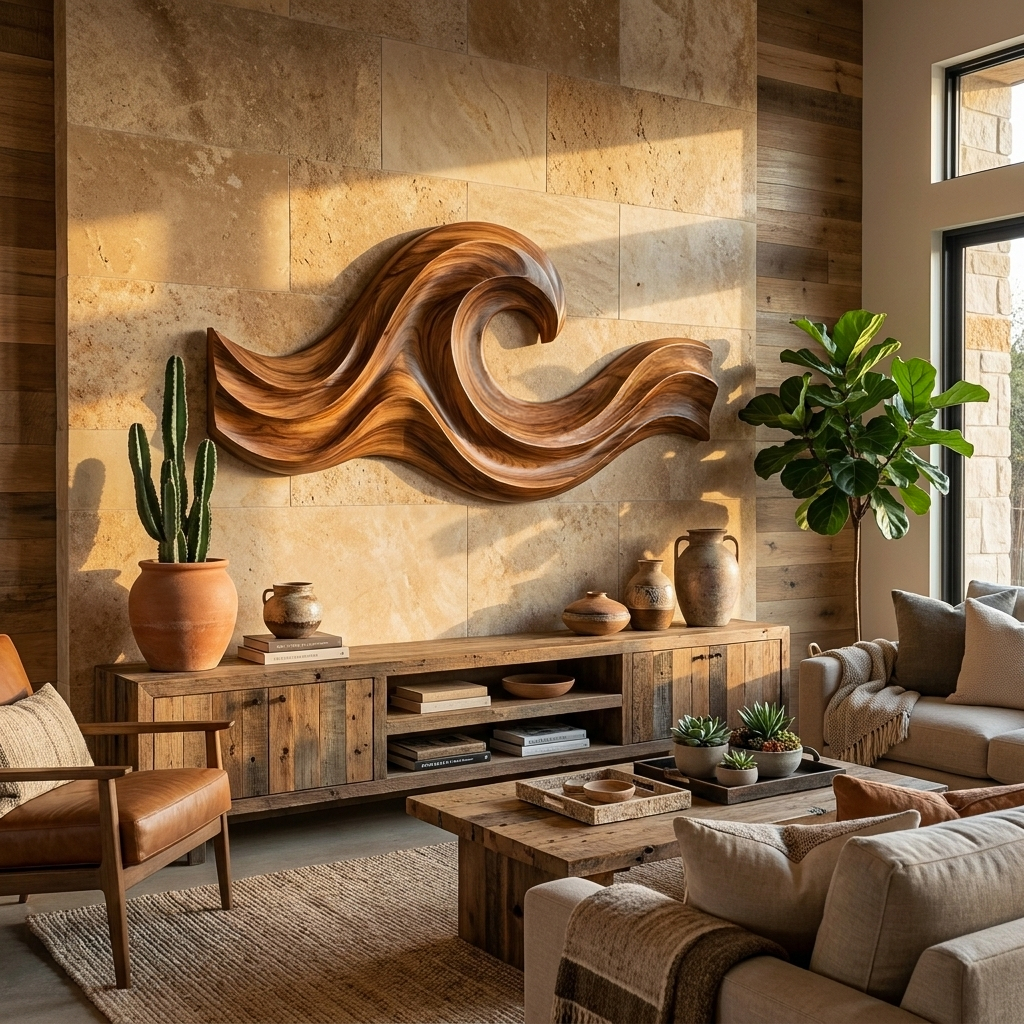 Wave Inspired Wood Wall Art For Luxury Living Room Space