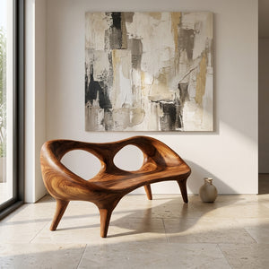 Contemporary Wood Bench With Hollowed-out Backrest For Living Room