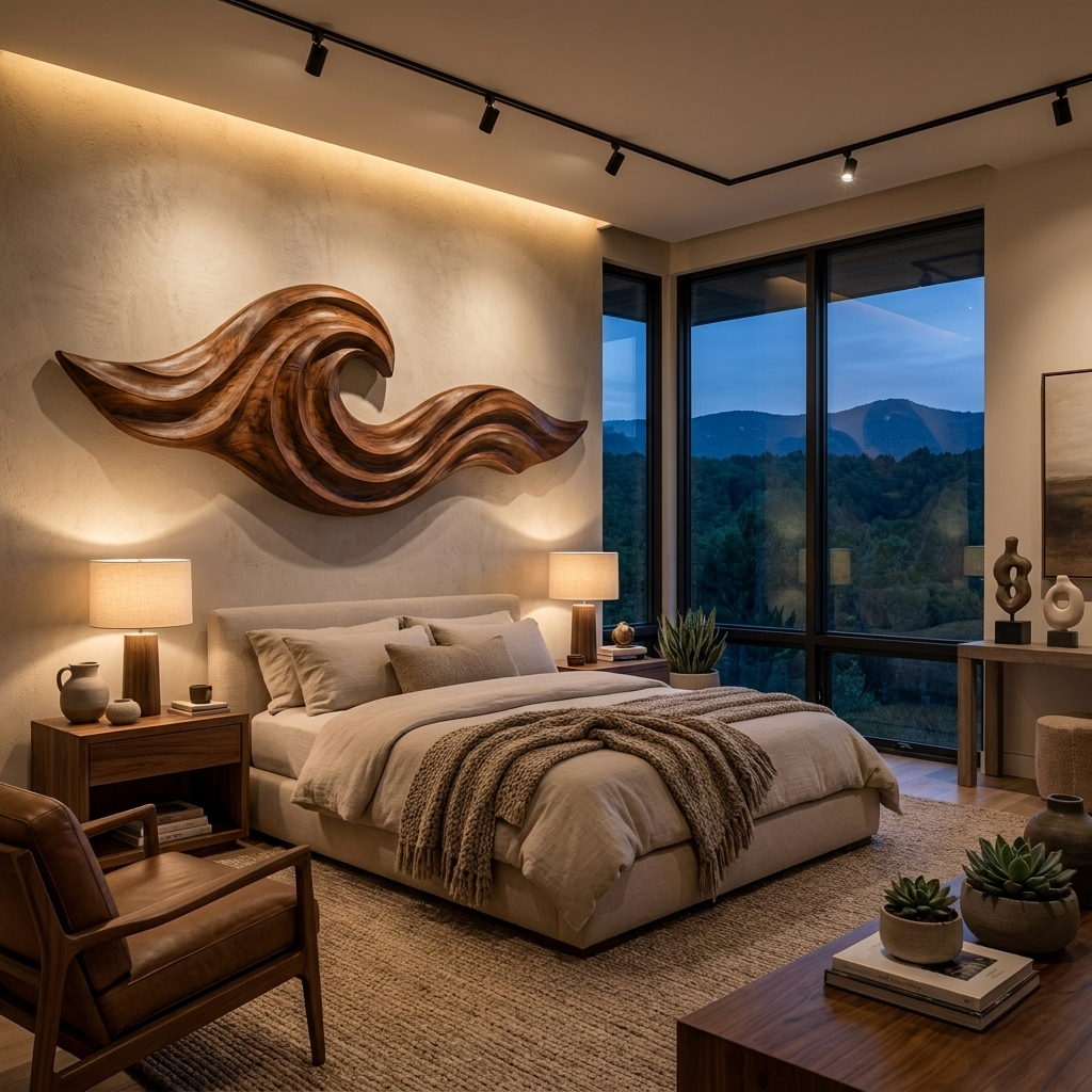 Wooden Ocean Wave Wall Art For Cozy Living Room Decor