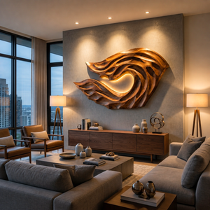 Organic Ocean Wave Wooden Wall Art For Contemporary Bedroom Wall
