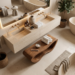 Minimalist Organic Shower Bench For Bathroom Or Spa