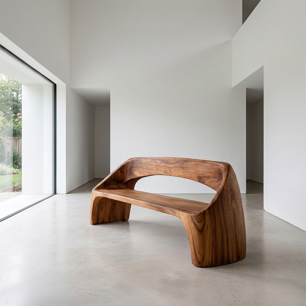 Minimalist Wooden Bench With Backrest For Living Room