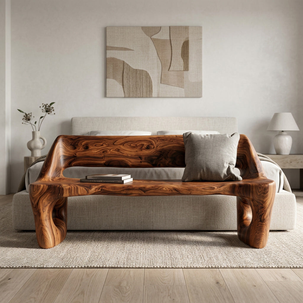 Modern Natural Wood Statement Seating Bench For Living Room
