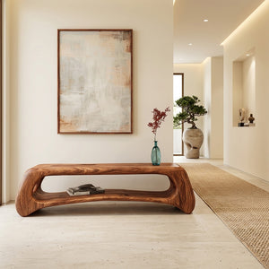 Minimal Natural Wood Gallery Bench For Living Room