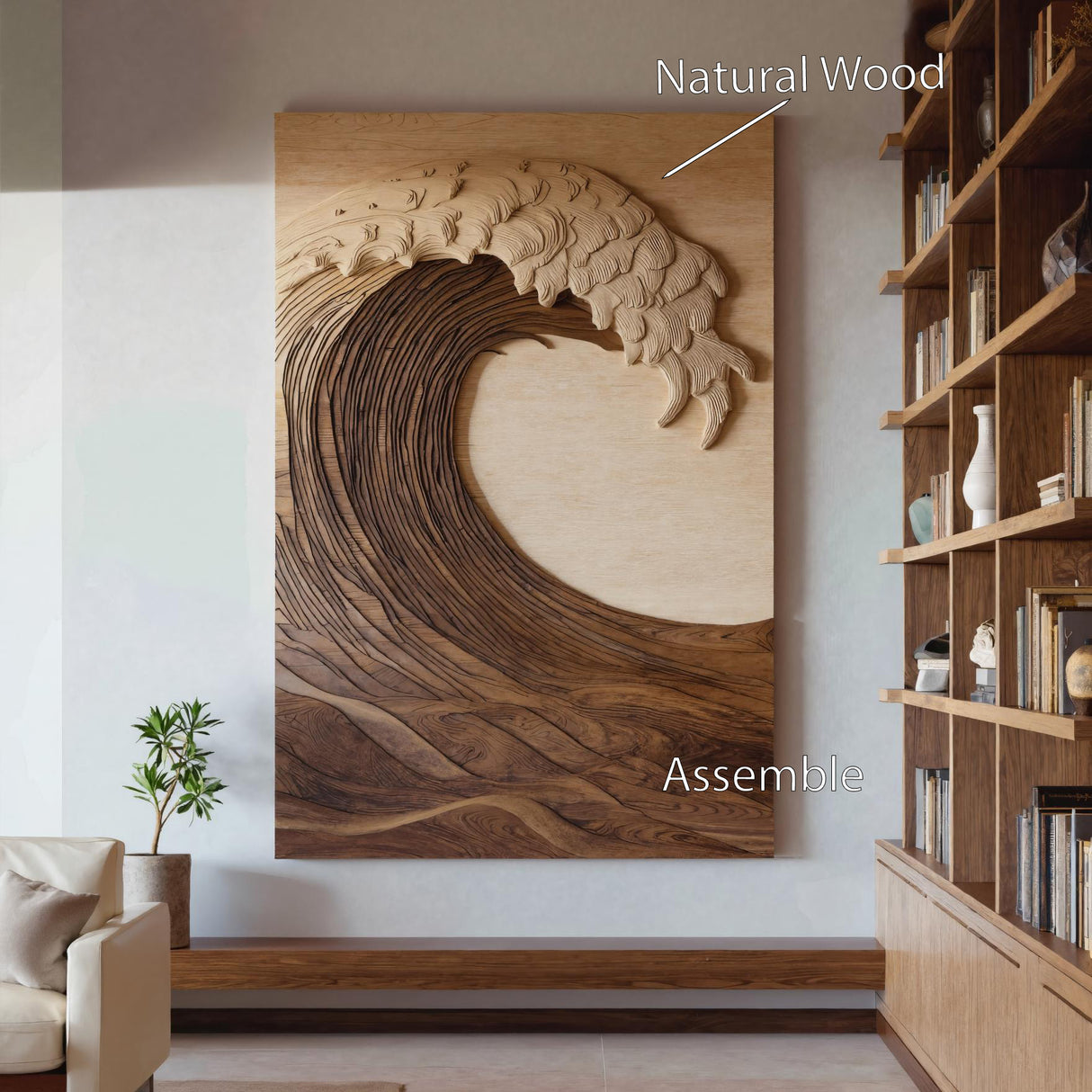 Vertical Sculptural Wave Wall Art For Living Room