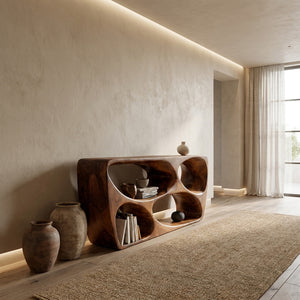 Organic Natural Wood Console Table For Behind Sofa Area