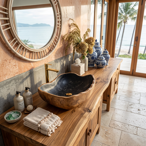 Solid Wood Sink Mid Century Look For Bathroom Interior