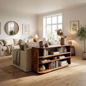 Minimal Natural Wood Console Table For Living Room Storage