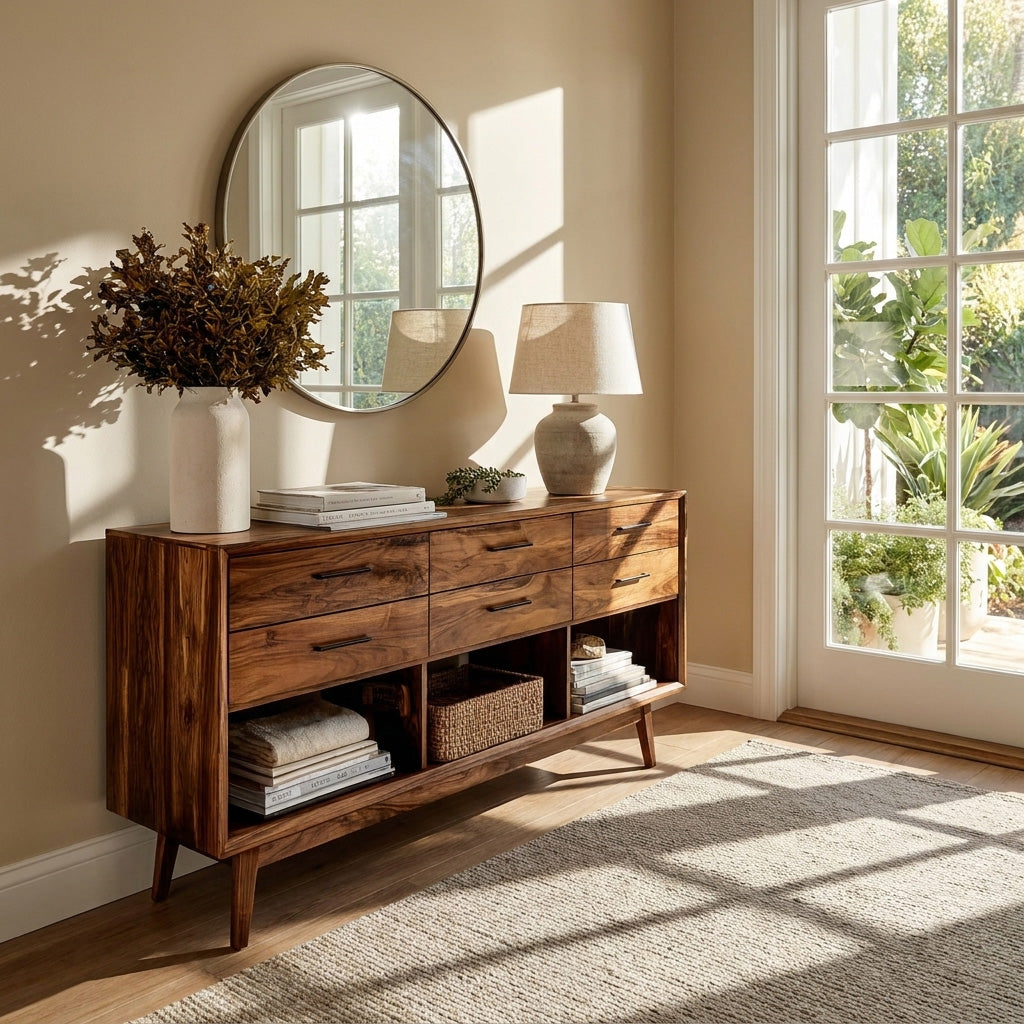 Modern Wooden Console Table With Open Shelf For Entryway