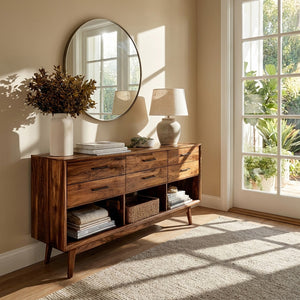 Modern Wooden Console Table With Open Shelf For Entryway