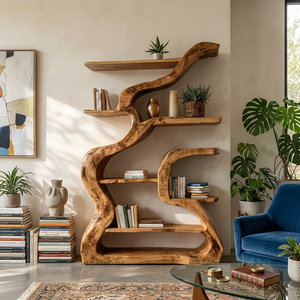 Organic Sculptural Bookshelf With Curved Design For Living Room