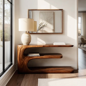 Minimalist Wooden Console Table With 3 Tiers For Entryway Storage