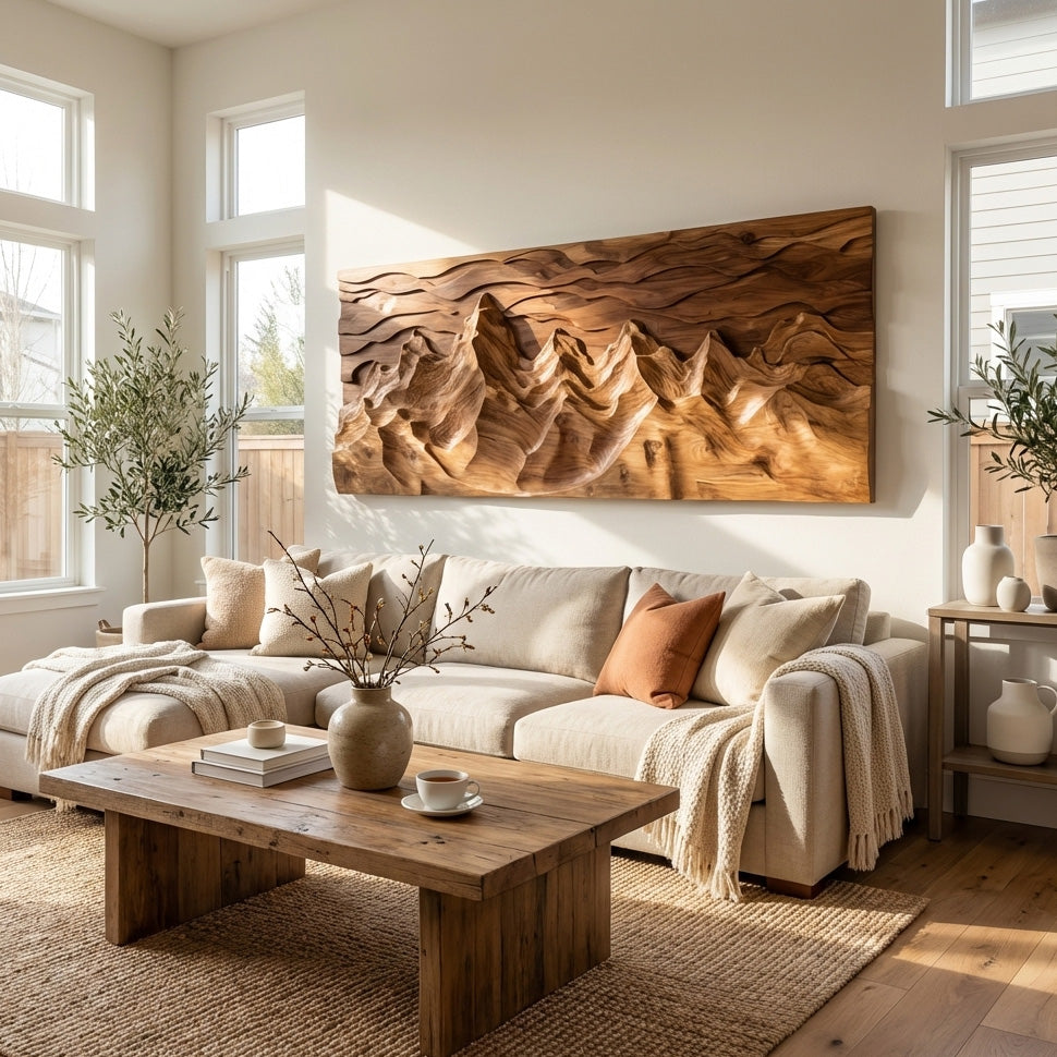 Organic Wooden Mountain Wall Art For Living Room