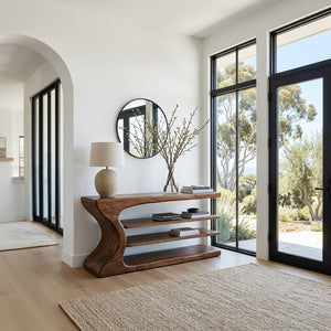 Artistic Natural Wood Console Table For Minimal Entry Interior