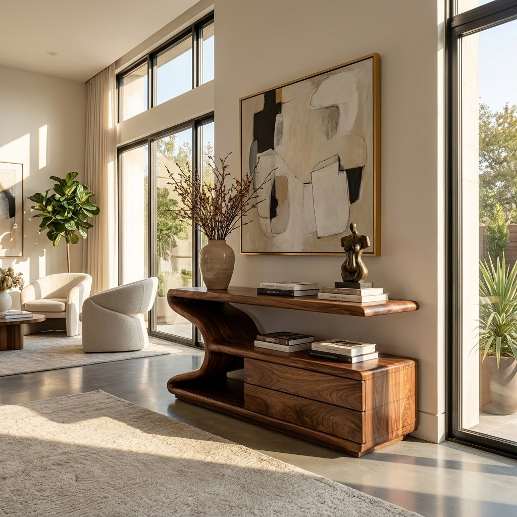Modern Wooden Console Table With Storage For Statement Living Space