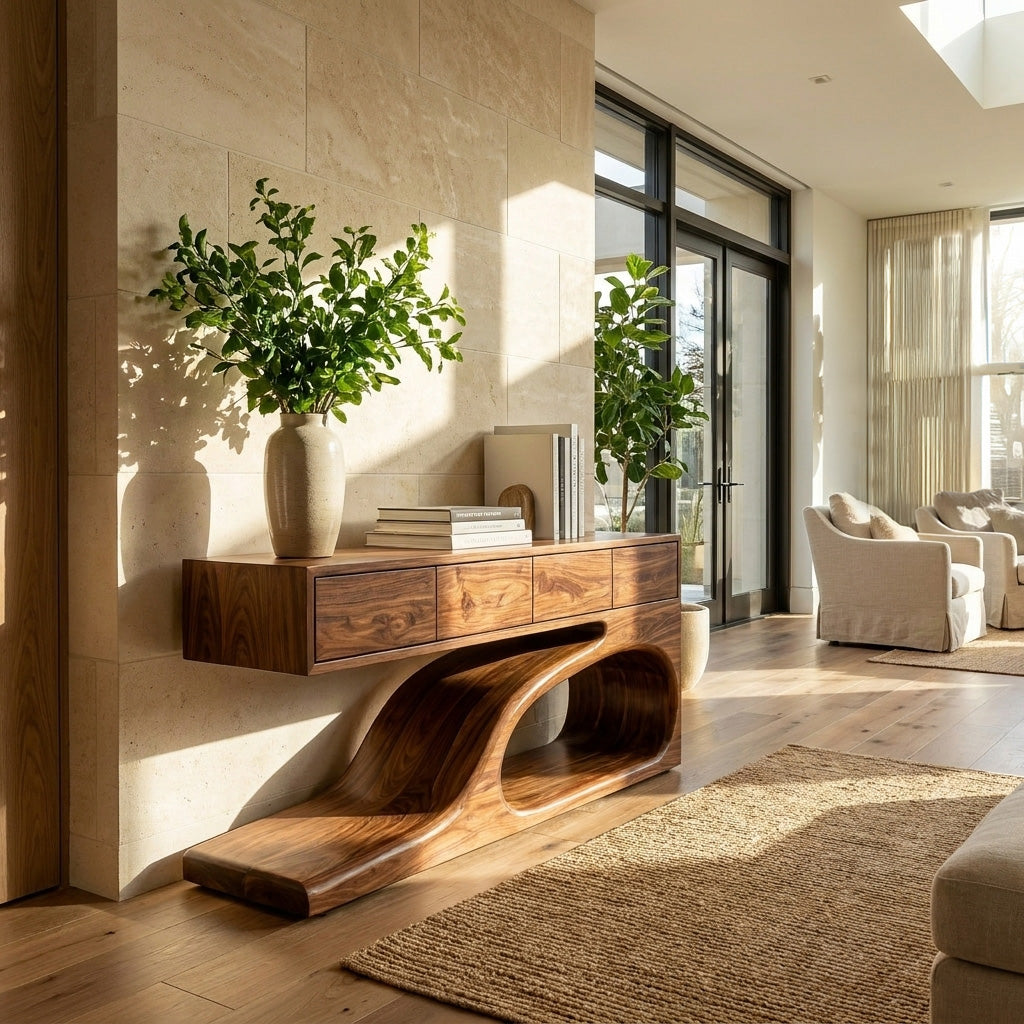 Contemporary Wooden Console Table With Unique Base For Living