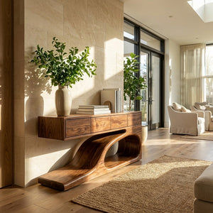 Contemporary Wooden Console Table With Unique Base For Living