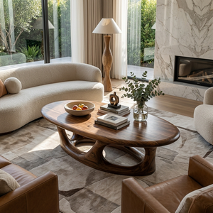 Organic Coffee Table With Hollow Sculptural Base For Living Room