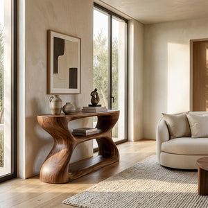 Organic Style Natural Wood Console Table For Living Room