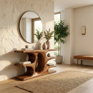 Contemporary Wooden Console Table With Shelf For Living Room