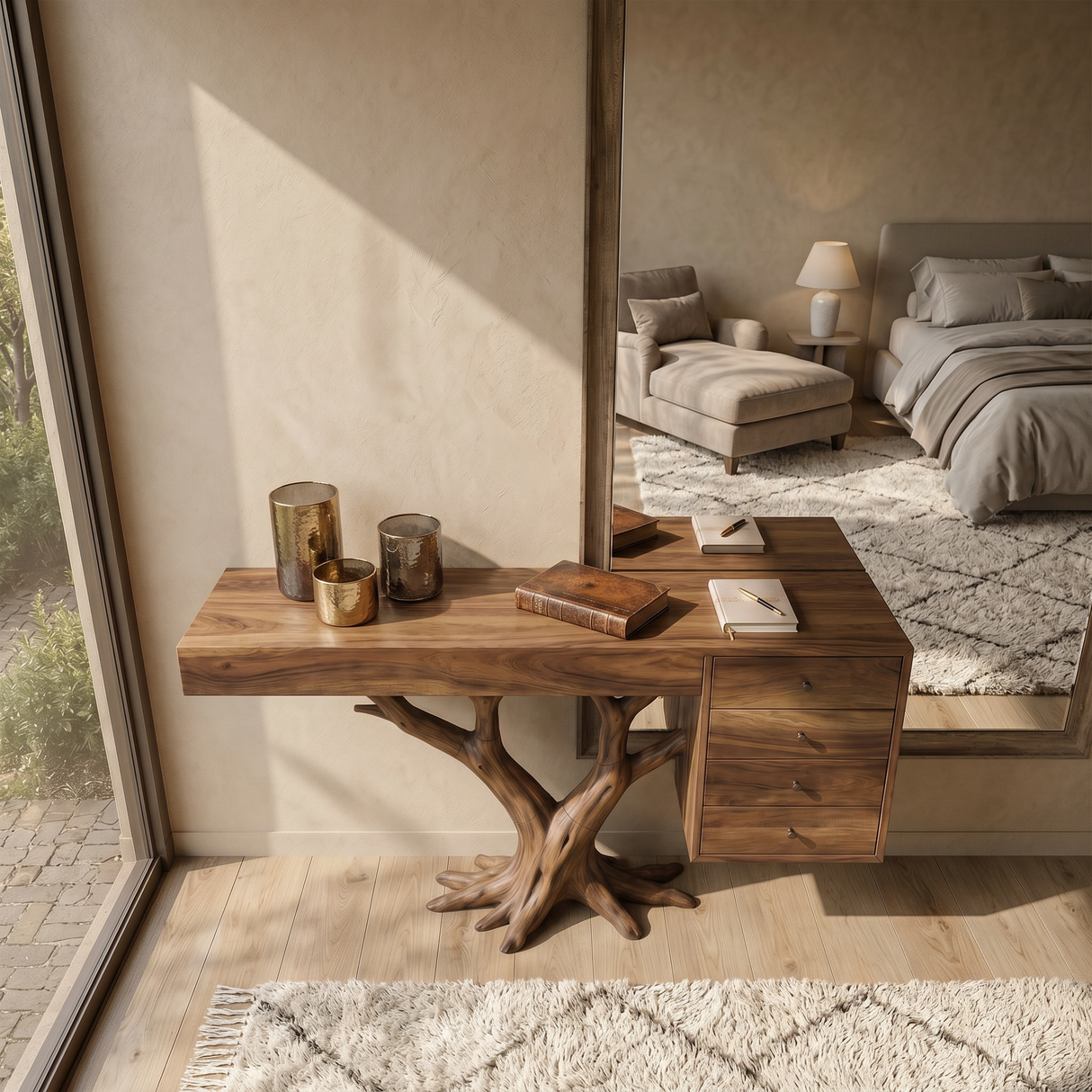 Organic Floating Console Table Designer Entryway