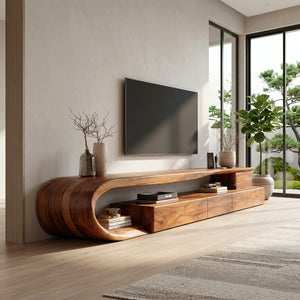Modern Curved TV Console With Drawer For Living Room