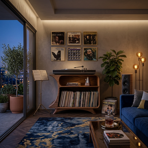 Modern Record Player Stand With 2 Tiers Storage For Living