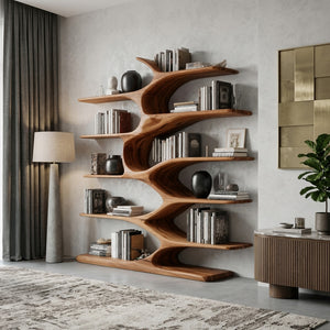 Modern Sculptural Bookshelf With Organic Design For Living Room