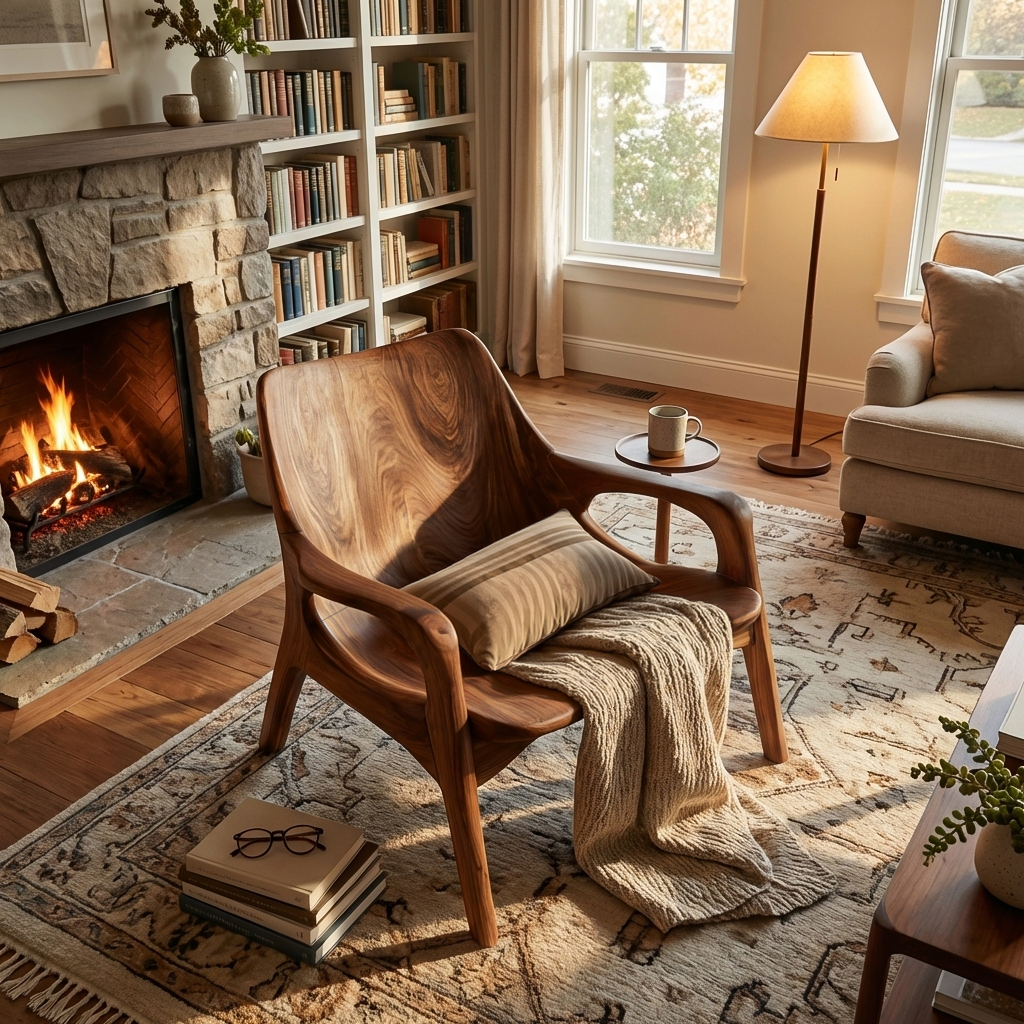 Mid Century Wooden Chair For Porch Or Entryway