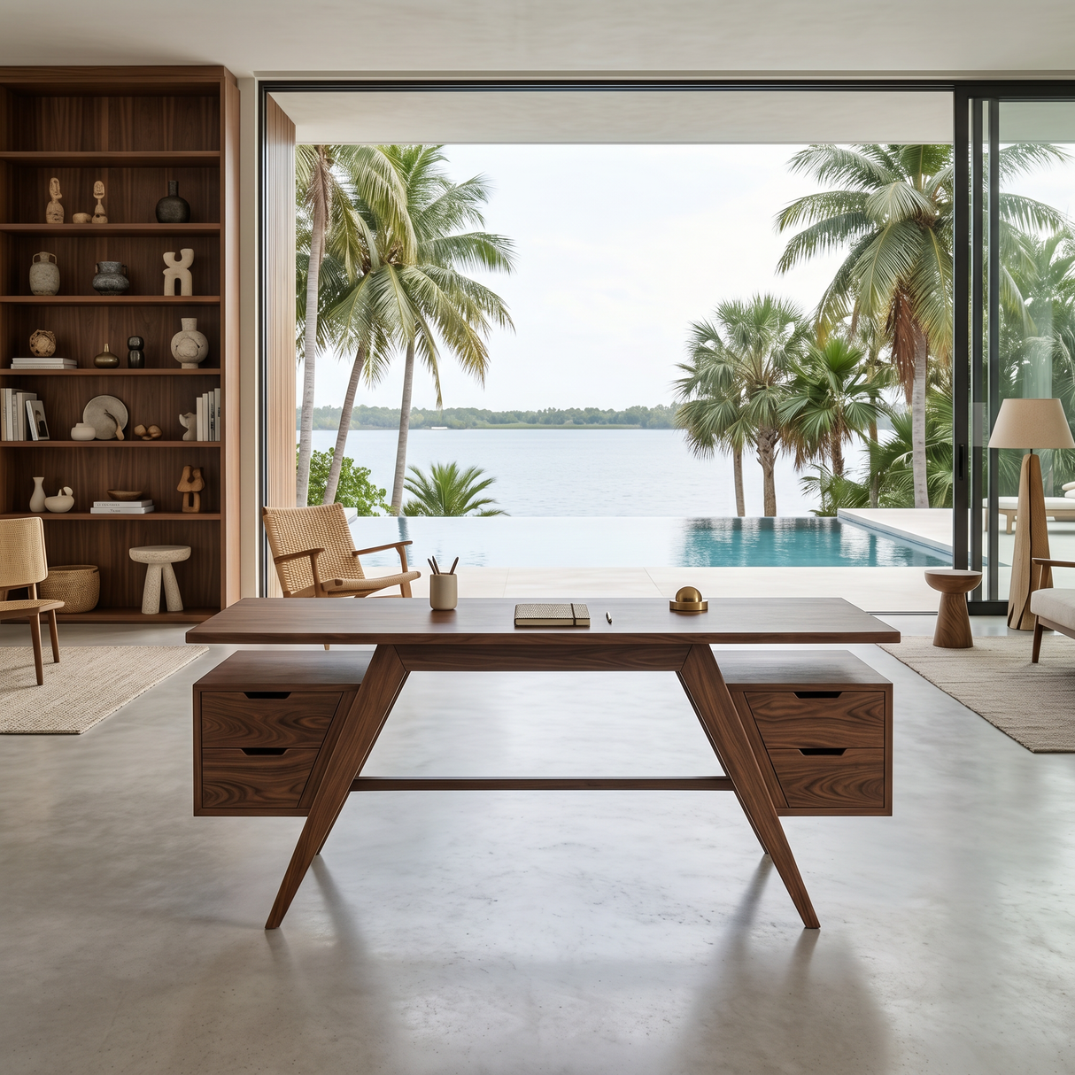 Modern Wooden Desk With Dual Drawers For Home Office