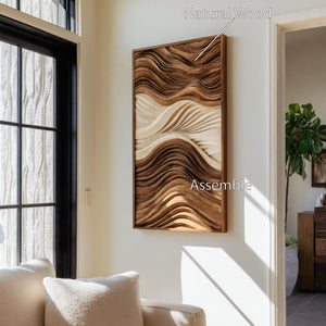 Vertical Sculptural Wall Art With Wave Carved Design For Entryway