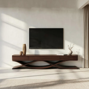 Modern TV Console With Interlocking Sculptural Base For Living Room