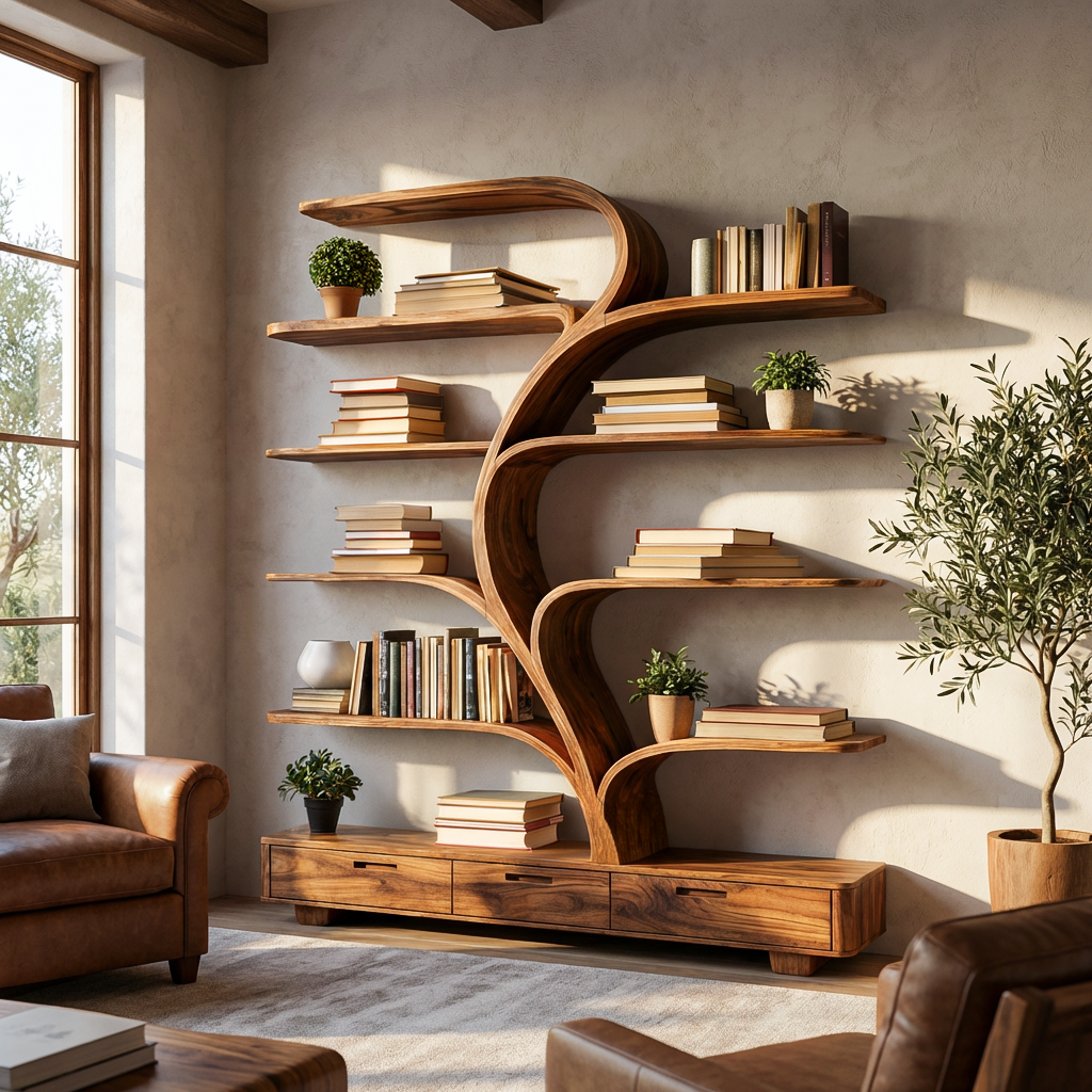 Organic Natural Wood Bookshelf Branch Shape For Home Decor