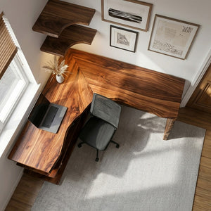 Organic L-Shaped Desk With Shelving For Home Office