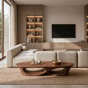 Organic Oval Coffee Table With Sculptural Base For Modern Living