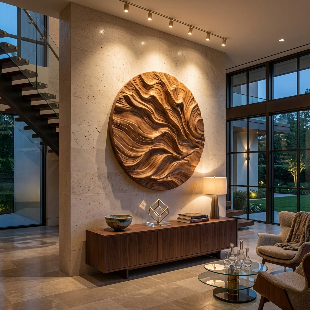 Round Carved Wall Sculpture For Living Room