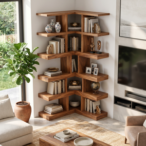 Contemporary Corner Bookcase For Modern Living Room