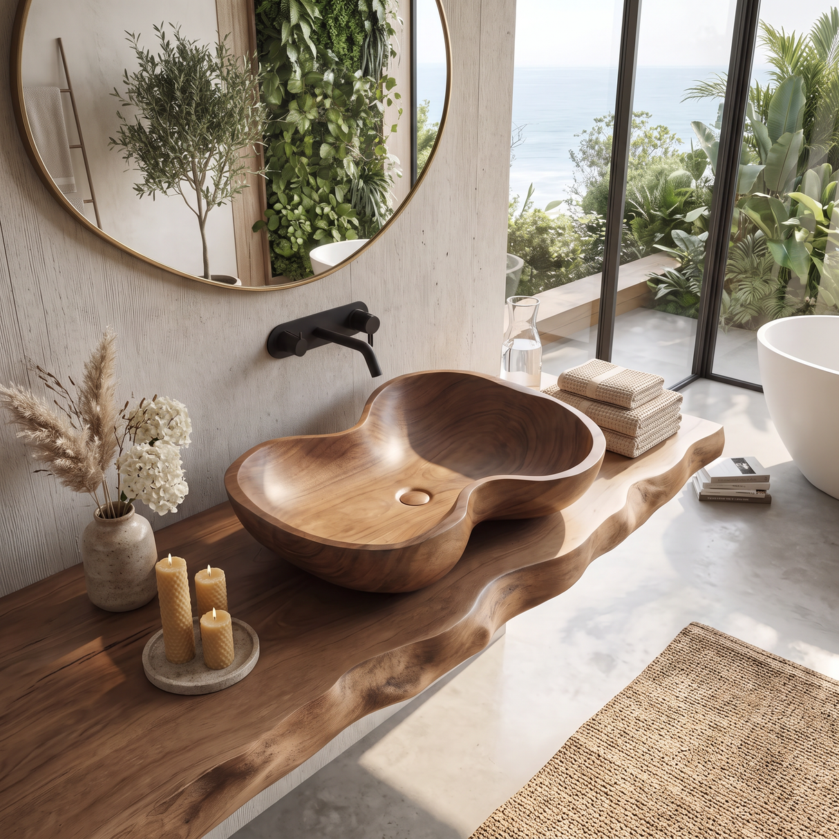 Rustic Wooden Vessel Sink For Eco Friendly Bathroom Look