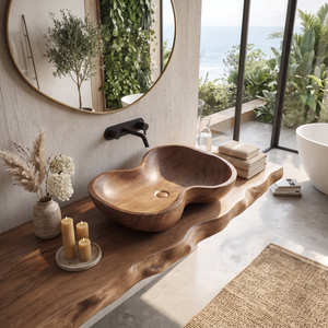 Rustic Wooden Vessel Sink For Eco Friendly Bathroom Look