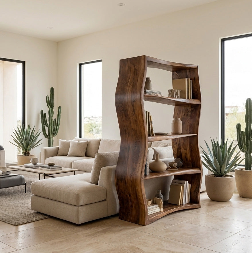 Elegant Natural Wood Bookshelf For Living Room Storage