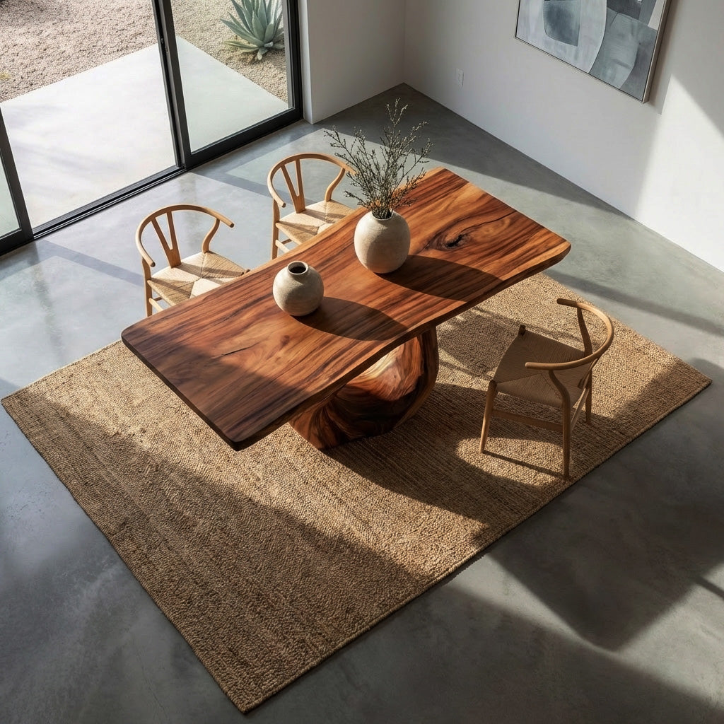 Modern Wooden Dining Table With Sculptural Base For Dining