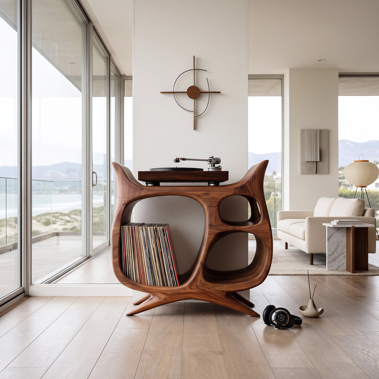Organic Modern Wooden Record Player Cabinet For Living Room