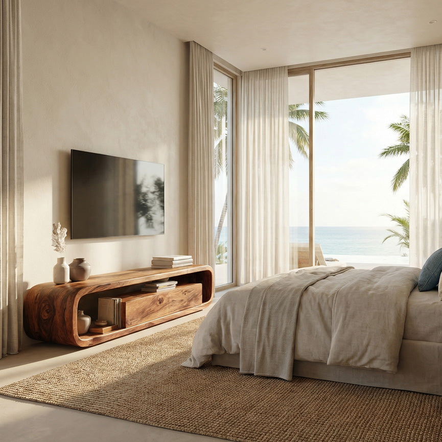 Minimalist Modern Organic TV Console Media Unit For Living Room