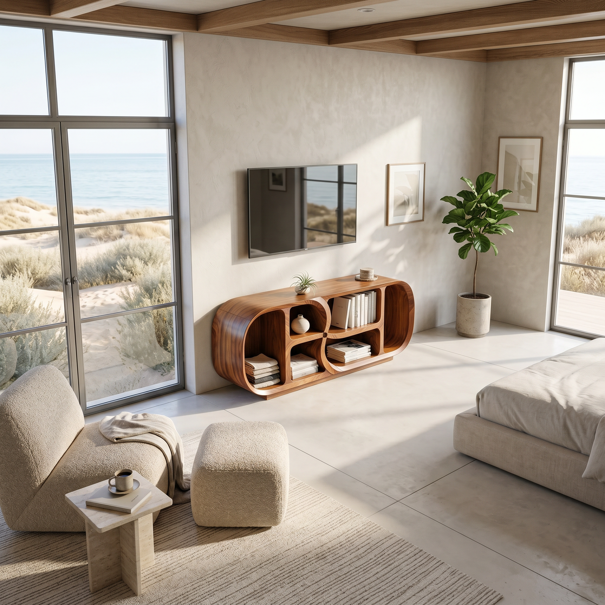 Modern Curved TV Stand For Open Living Interior