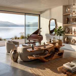 Wooden Console Table With Multi Level Shelves For Living Room