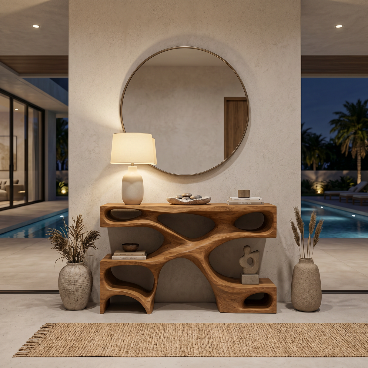 Modern Wooden Console Table With Open Storage For Interior Decor