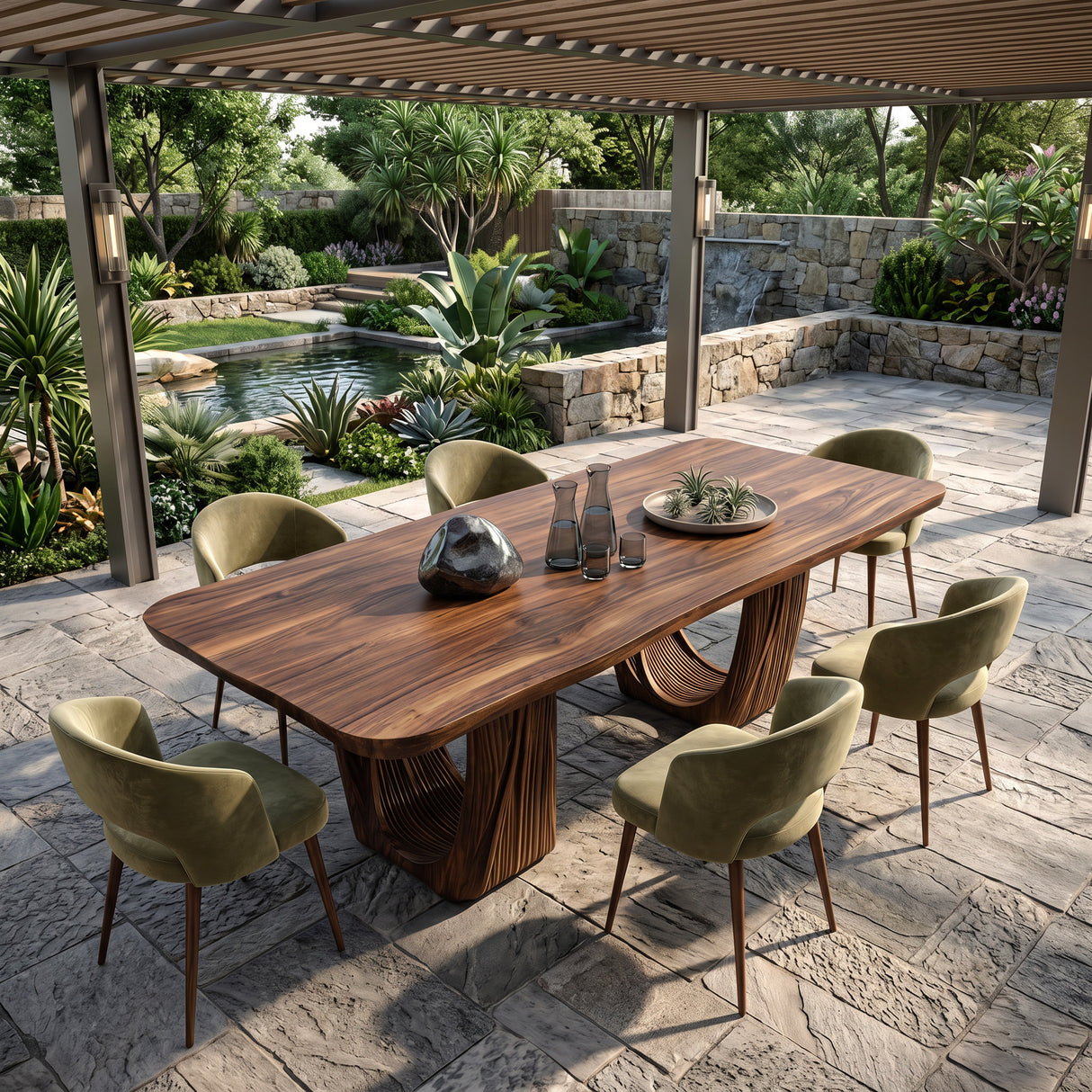 Organic Fluted Pedestal Dining Table For Contemporary Dining Room