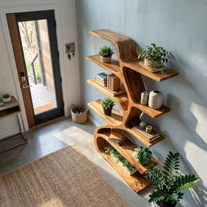 Minimal Natural Wood Bookshelf Branch Design For Interior Space
