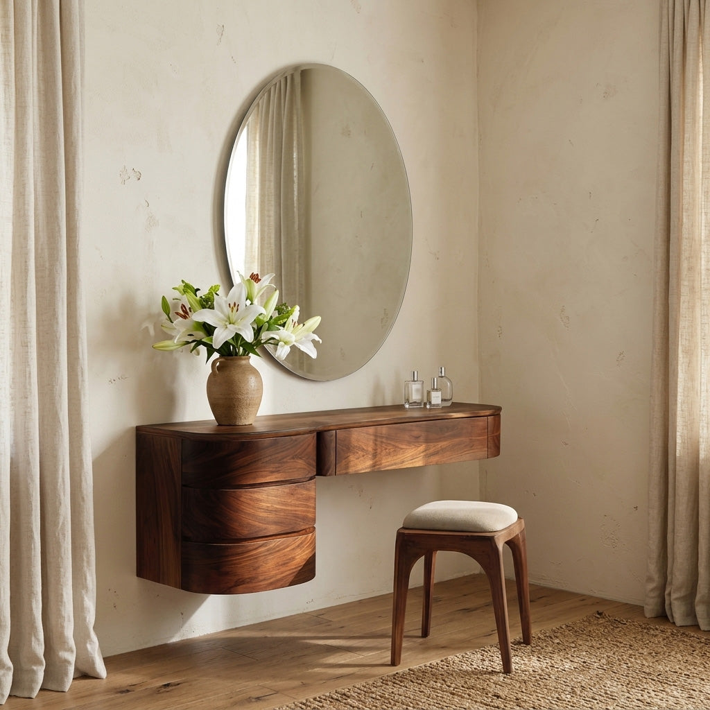 Minimalist Wall Mounted Vanity With Drawer For Sunlit Bedroom