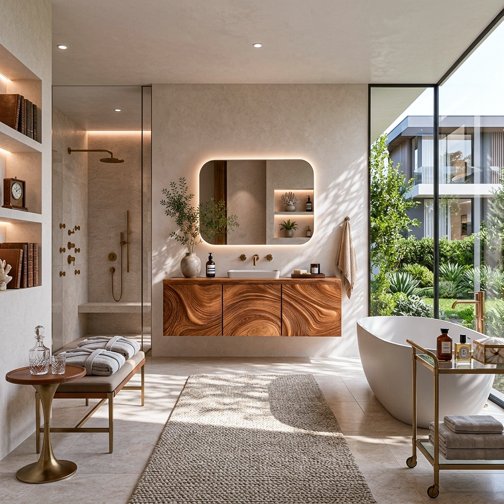 Organic Bathroom Vanity With Sculptural Wave Front For Bathroom Furniture